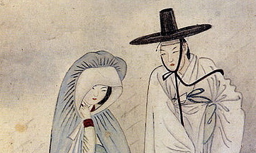 Detail from the leave &quot;Lovers under the moon&quot; (Wŏlha chŏngin 月下情人) in Sin Yun-bok's album, ca. 1805